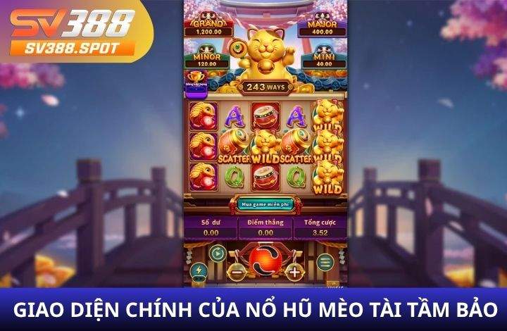 Giao diện chính của nổ hũ Mèo Tài Tầm Bảo